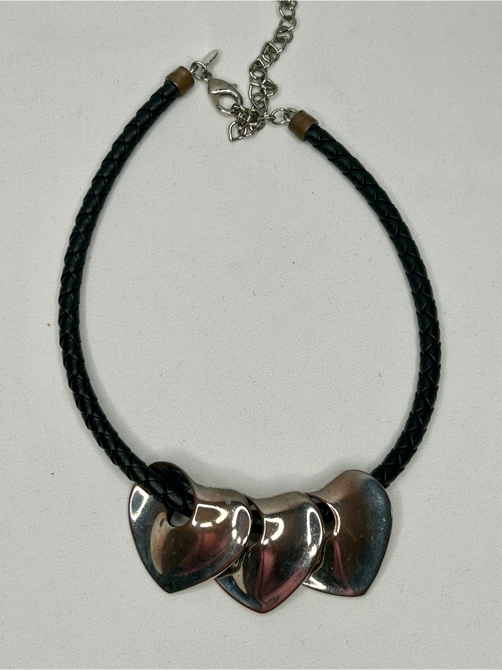 Chico's Black Braided Necklace with Silver Heart Charms